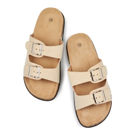 Beige dameflip-flops med to spænder