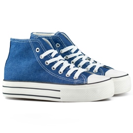 Denim sneakers over anklen med en tyk sål blå