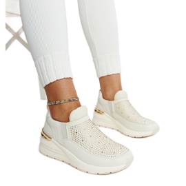 Ashleey beige wedge sneakers med rhinestones