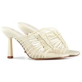 Hjemmesko med høj hæl, elegante, fleksible dametøfler med høj hæl, beige