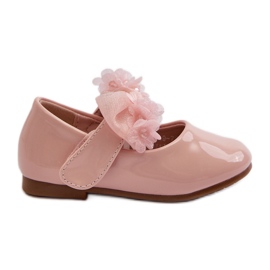 Ballerinasko til børn i lak med velcro og sløjfe, pink Olessa lyserød