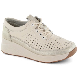 Læder sportssko til kvinder, beige wedge sneakers Artiker 54C1744
