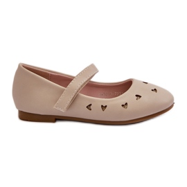 Børneballerinasko med hjerter, fastgjort med velcro, beige Danaella
