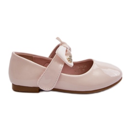Børnelak-ballerinaer med velcro-sløjfe, pink, kattelignende lyserød