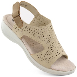 Gennembrudte sandaler til kvinder med velcro, beige Potocki 90304