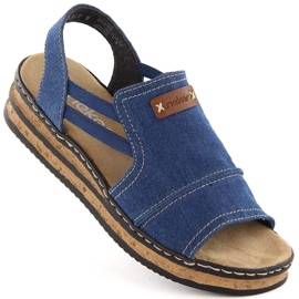 Komfortable damejeans platformsandaler Rieker 62982-12 blå