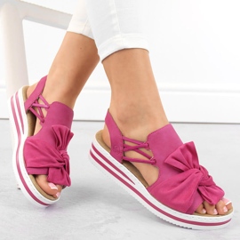 Komfortable fuchsia slip-on platformsandaler til kvinder Rieker V0256-31 lyserød