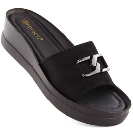 Potocki W WOL235 suede wedge hjemmesko, sorte