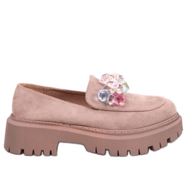Stefani Khaki platform loafers med perler beige