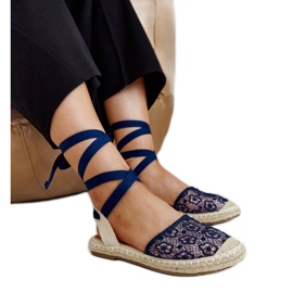 Marineblå blonde espadriller med åben hæl fra Teha