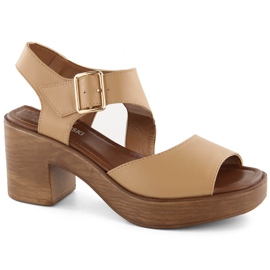M. DASZYŃSKI Damesandaler med høj hæl og platform kamel M.Daszyński MR23117-1 beige