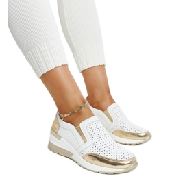 Hvid og guld gennembrudte Vernon wedge sneakers