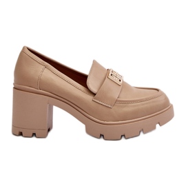 Beige Ranunca damesko med tykke hæle med dekoration
