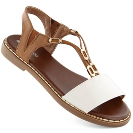 M.Daszyński W SAN39 slip-on sandaler, hvide og brune