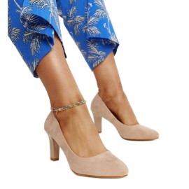 Beige højhælede pumps med læderindlæg fra Lalande