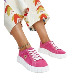 Mørkelyserøde lædersneakers med Stradone rhinestones