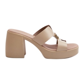 Zazoo 40419 læderflip-flops til kvinder med udskæringer og dekoration, beige