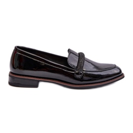 Sergio Leone Kvinders lædermoccasiner med en dekorativ rem, Patent Black Saosin sort