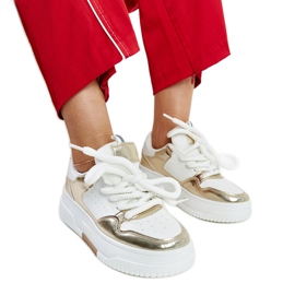 Hvide og guld sneakers med høj platform fra Farkas