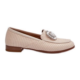 S.Barski Kvinders fladhælede mokkasiner med broche Beige D&amp;A MR38-676