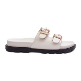 Dame øko læder flip-flops med spænder, hvid Valmira