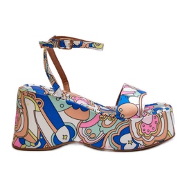 Mønstrede sandaler på en platform og kile Multicolor Wiandia flerfarvet