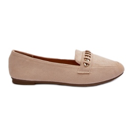 Skinnende damemokkasiner med kæde, beige Aredilla