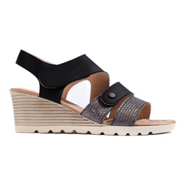Kvinders sandaler med velcro-kile sort