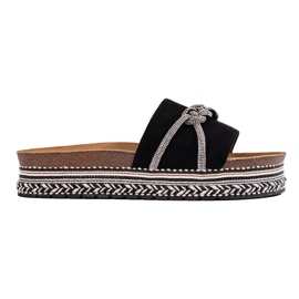 Sorte dameflip-flops med dekoration