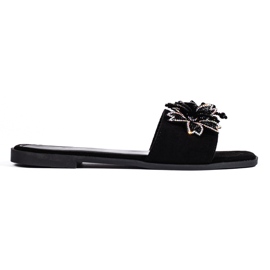Sorte dameflip-flops med dekoration