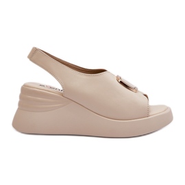 Læder Damesandaler med dekoration, Beige Salvania