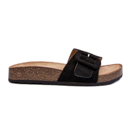 Dame-flip-flops med spænde Eco ruskind, sort Laeltia