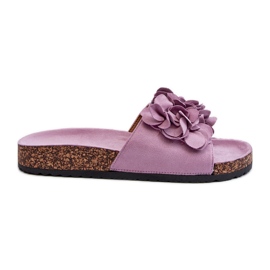 Kvindeflip-flops på en korkplatform lavet af øko ruskind, lilla Jaihini violet