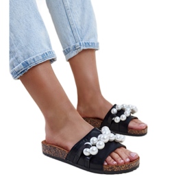 Sorte flip-flops med korksål med Zlatna perler
