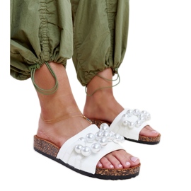 Hvide flip-flops med korksål med Zlatna perler