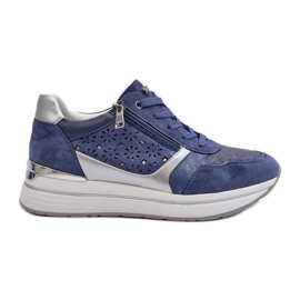 Platformsneakers til kvinder med gennembrudt mønster og glitter INBLU IN000372 Blå