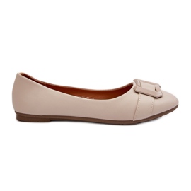 Lys Beige Eco Læder Ballet Flats Med Bælte og Dekoration Cadwenla