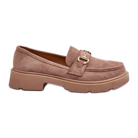 Dame loafers med gulddekoration, øko ruskind, brun lighas