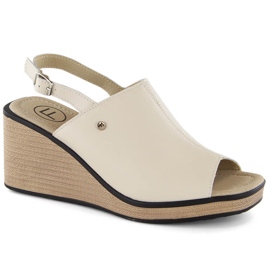 Beige læder kilesandaler til kvinder Filippo DS6027