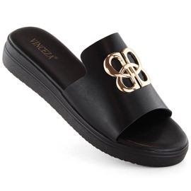 Sorte flip-flops til kvinder med dekoration, Vinceza 73501