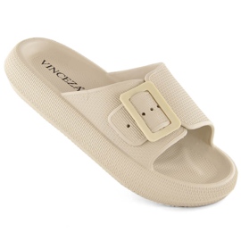 Beige dameflip-flops med spænde, Vinceza 75207