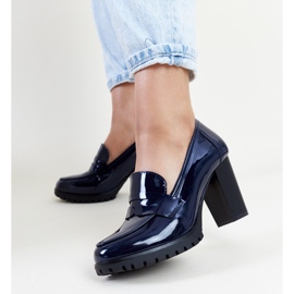 Marineblå patent pumps med høj hæl Licoletta