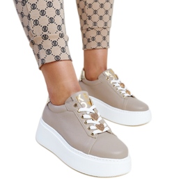 Mørke beige lædersneakers fra Karino