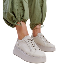 Mørke beige læder sneakers med rhinestones Karino