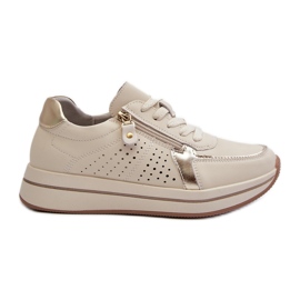 Sneakers i læder til kvinder på den beige Ligustra-platform