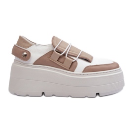 Zazoo 1833 damesneakers i læder med en massiv sål, beige og hvid