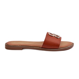 Dame-flip-flops med øko-læderdekoration på flade hæle Brun Sadria