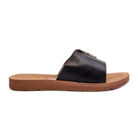 Dame-flip-flops på en flad sål med dekoration, Eco-læder, sort Makia