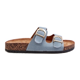 Dame denim flip-flops på kork platform med stropper, blå Doretta