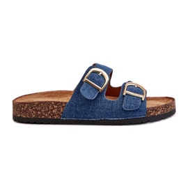 Dame denim flip-flops på kork platform med stropper, mørkeblå Doretta